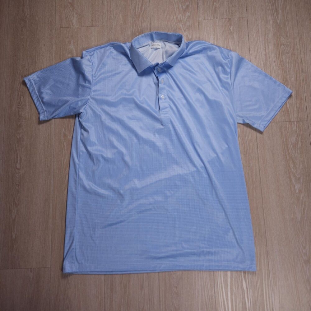 Collars & Co Polo Shirt Mens XXL Blue Houndstooth Dress Collar Performance